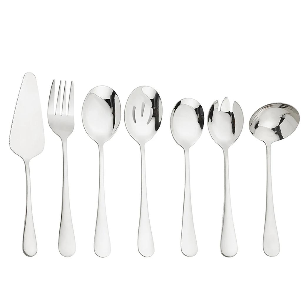 7Pcs Dinnerware Cutlery Set Stainless Steel Portable Kitchen Cake Shovel Service Fork Spoon Colander Spoon Salad Fork Tableware
