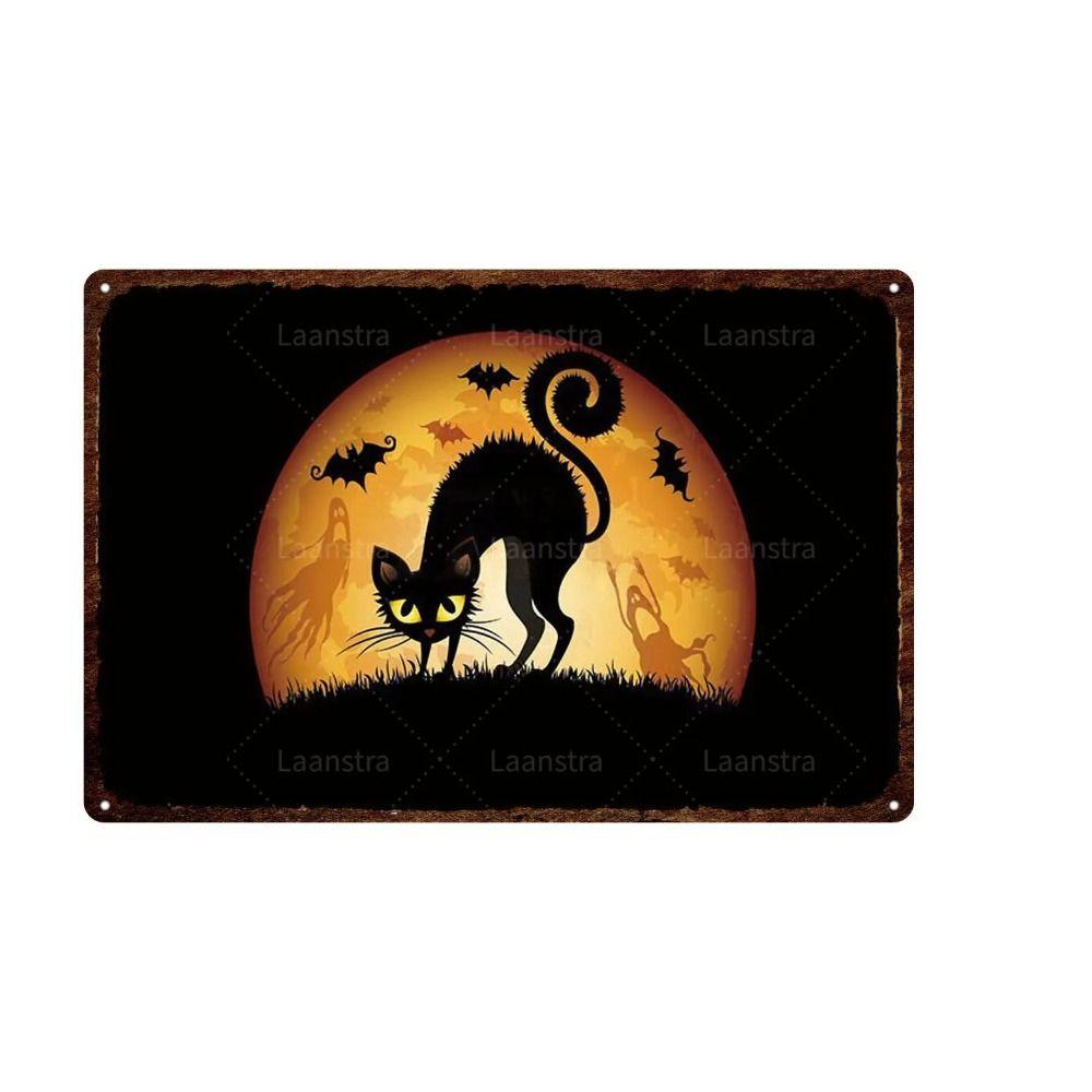 Metal Sign Halloween Cats Pumpkins Wall Decor 20x30 Cm