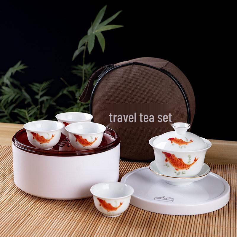 Portable Ceramic Kung Fu Travel Tea Set with Tray and Case