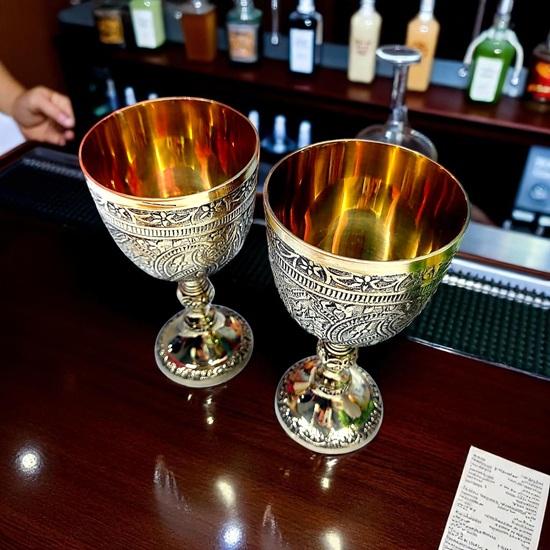 Etched Brass Wine Goblets Chalice Set of 2 Birthday Gift Home Decor
