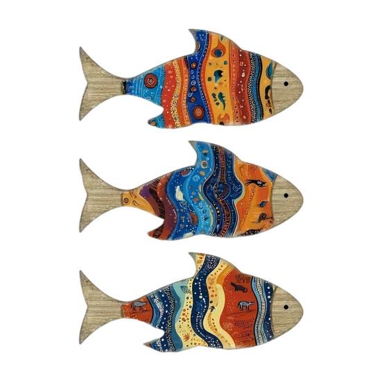 3Pcs/Set Nautical Wooden Fish Wall Decoration Farmhouse Rustic Colorful Fish Wall