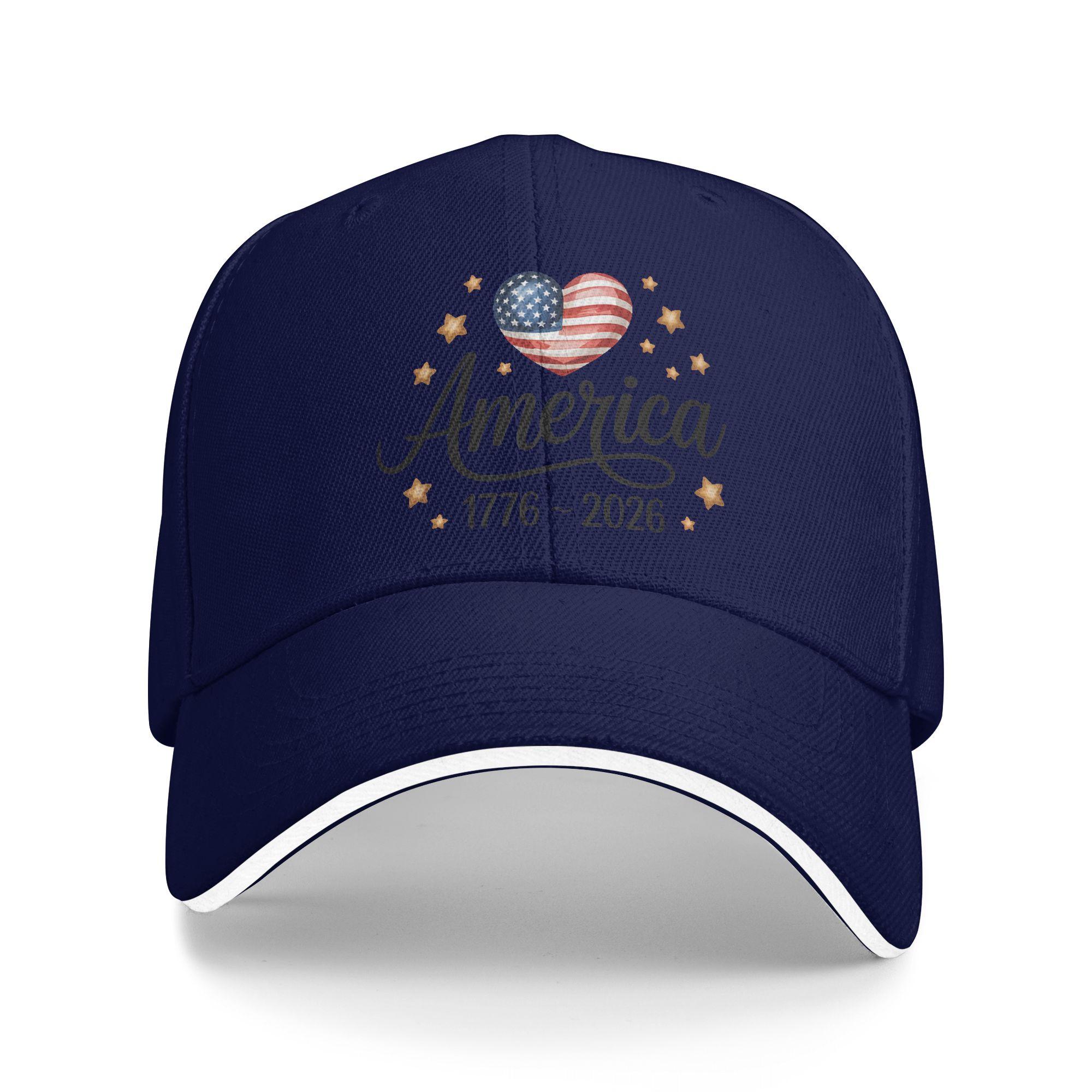

Flag Heart 1776 2026 July 4th 250th Birthday Sun Baseball Cap Summer Design Print Hip Hop Hats Men Hiking Fishing Snapback Cap As Picture