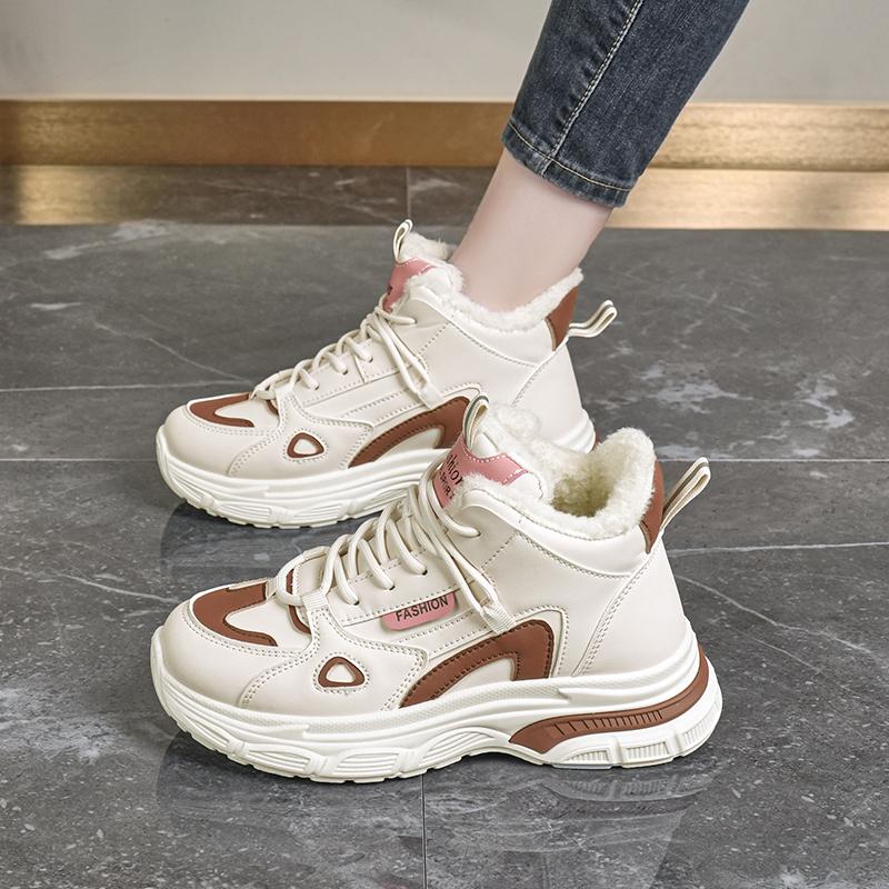 36-43 Women's Plus Size Fashionable Plus Velvet Warm Casual High Top Cotton Shoes Snow Boots Sports Women's Cotton Shoes