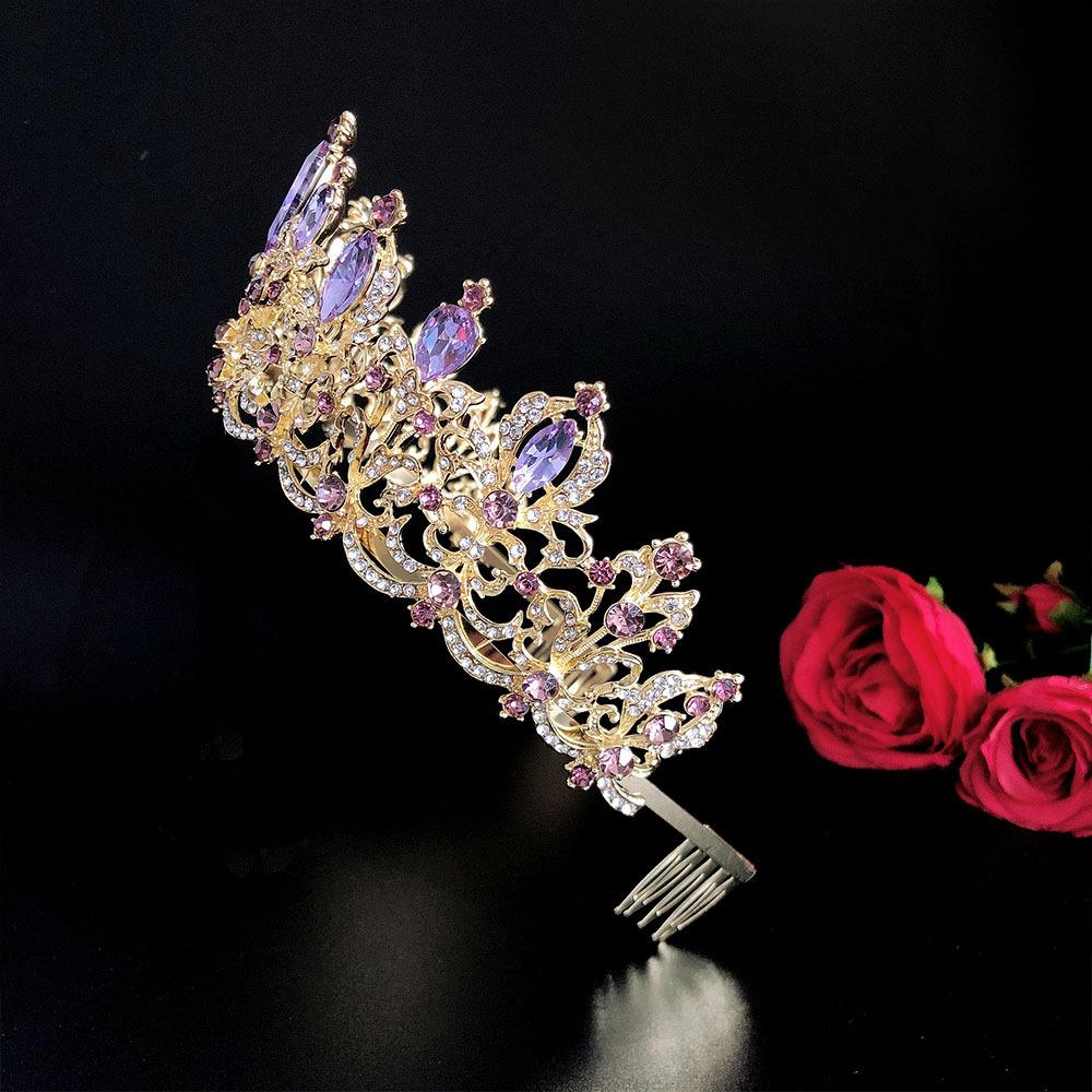 New Violet Rhinestone Bridal Crown Bridal Headdress with Headband