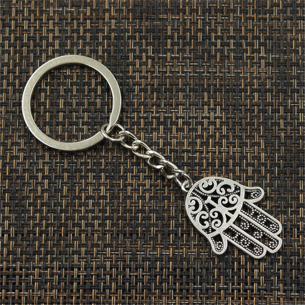 Fashion Hamsa Palm Protection 35x24mm Pendant 30mm Key Ring Chain Silver Color Men Car Gift Souvenirs Keychain