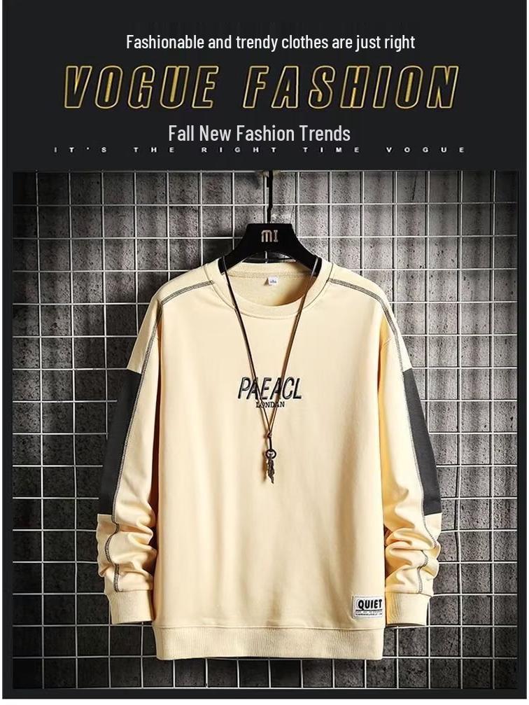 Men's High Street Crewneck Sweatshirt - Trendy Loose Fit, Long Sleeve, No Hood for Autumn/Spring.