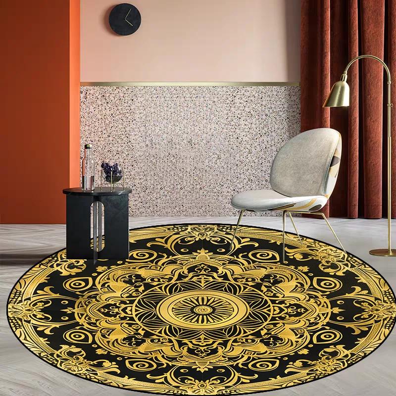 Modern Style Living Room Round Carpet Large Area Soft Non-slip Lounge Table Chair Mat Golden Luxury Rugs for Bedroom Bedside