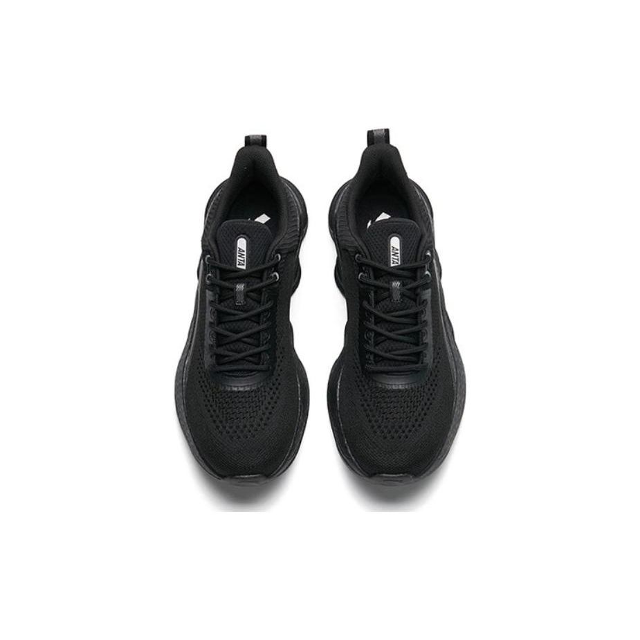Anta Training Series Fabric Shock Absorbing Breathable Lightweight Low Top Running Shoes Men Sneaker Black Silver 912217704-2