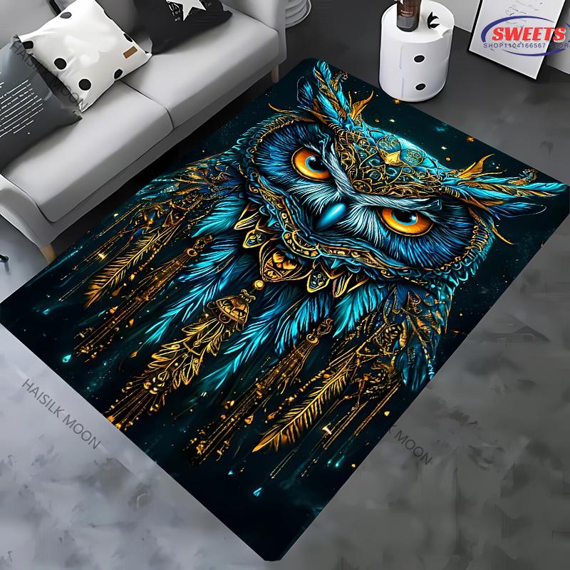 Vintage Mystery Owl Printed Carpet Rug for Bedroom Living Room Sofa, Study Yoga Non-Slip Rug, Decorative Mat Multi-Size Optional