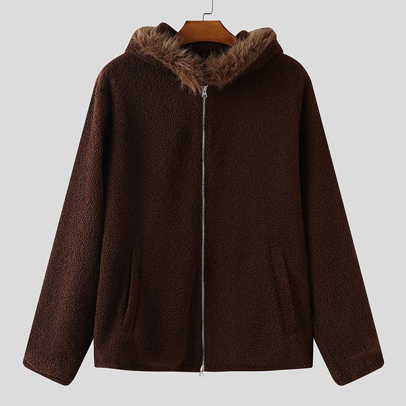 

INCERUN Oversized Autumn Men Long Sleeve Furry Hooded Hoodies Pullovers Sweatshirts XL коричневий