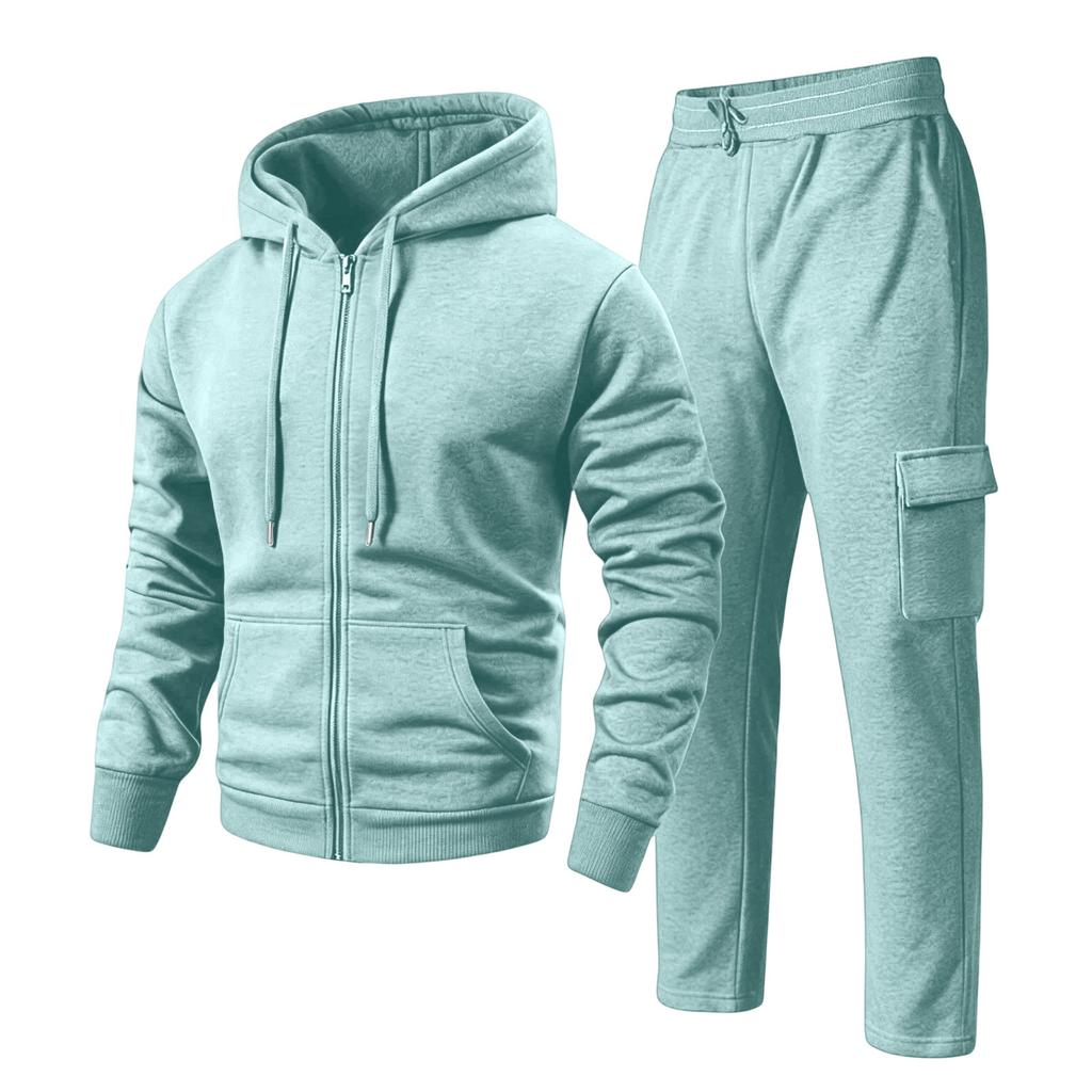 Men's Hoodie and Cargo Jogger Pants 2-Piece Set Casual Sportswear Suit for Outdoor Activities