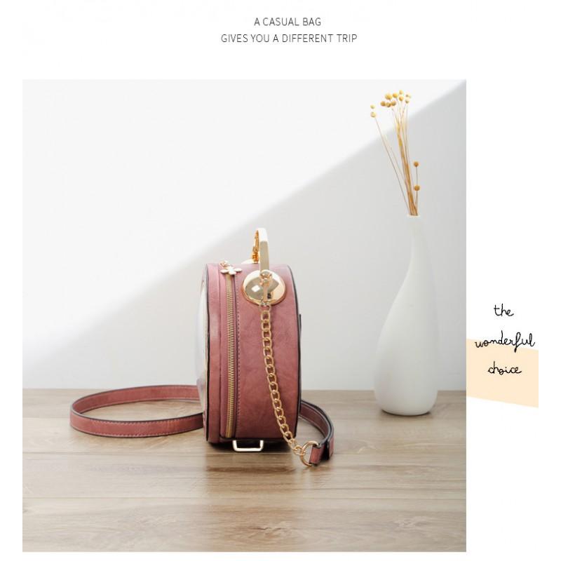 Vintage Round PU Handbag Women With Clock Motif Unique Mini Tote Bag Chain Strap Daily Use