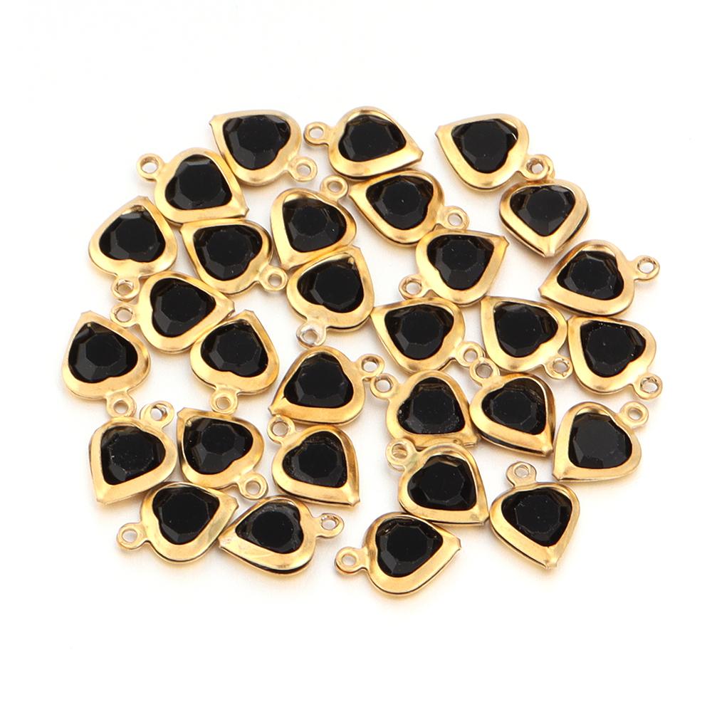 10pcs/lot Color Heart Crystal Charms Stainless Steel Edged Pendants for DIY Necklace Earring Bracelet Jewelry Making Accessories