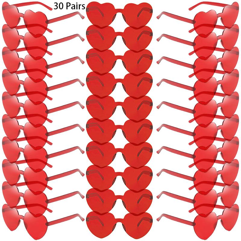 30 Pairs Per Set Heart Shaped Sunglasses Cute Rimless Solid Color Beach Vacation Shades Women Fashion Design Rave Sun Glasses