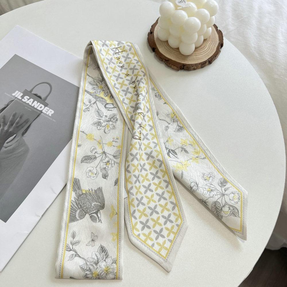 Long Thin Satin Silk Ribbon Scarf Fresh Floral Bag Strap Trendy Hair Tie  for Women