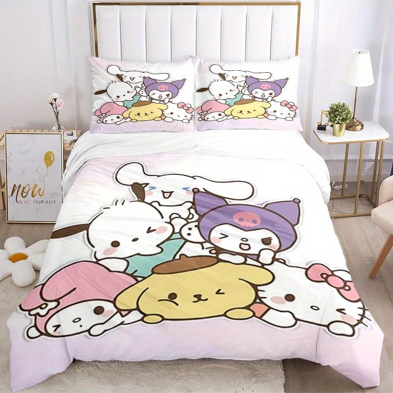 

3 шт. персонажей Sanrio, Кавайный дышащий полиэстеровый комплект постельного белья, Мягкое пододеяльник и 2 наволочки, Подходит для всех сезонов, 082626b 135x200cm