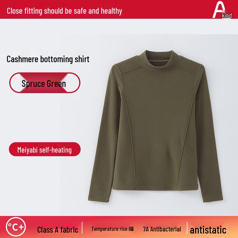 

Женский кашемировый топ с круглым вырезом, антибактериальный, зимний, теплый, плюс бархат, длинный рукав. XL (Weight 140-160 lbs)