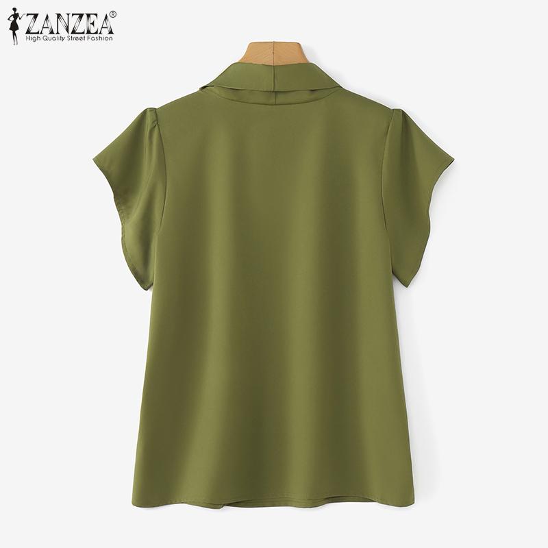 ZANZEA Women Stand Collar Summer Casual Ruffles Short Sleeve Blouse