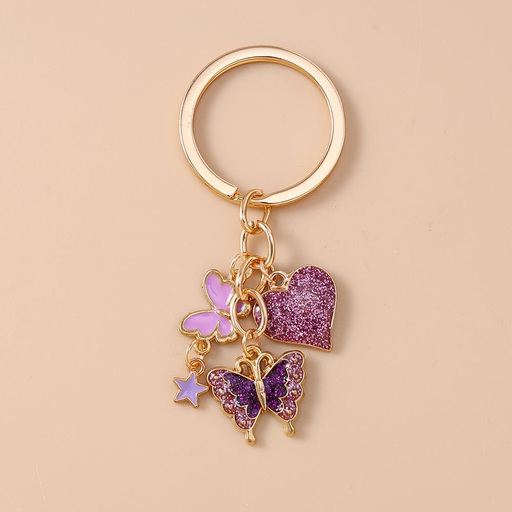 Cute Butterfly Keychain Women Girls Love Heart Flower Key Ring Pendants for Handbag Decor DIY Handmade Key Chain Jewelry Gifts