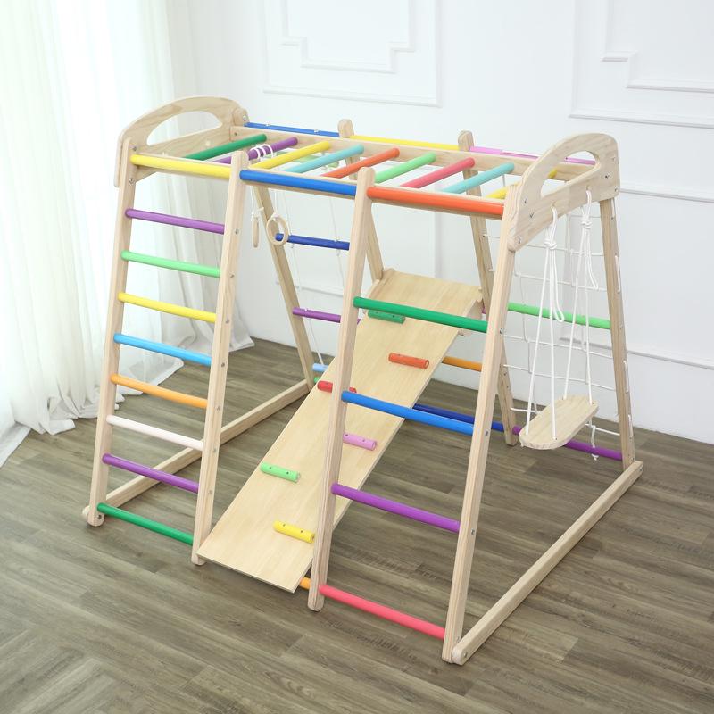 Indoor Wooden Climbing Frame & Slide Combo for Kids' Playroom