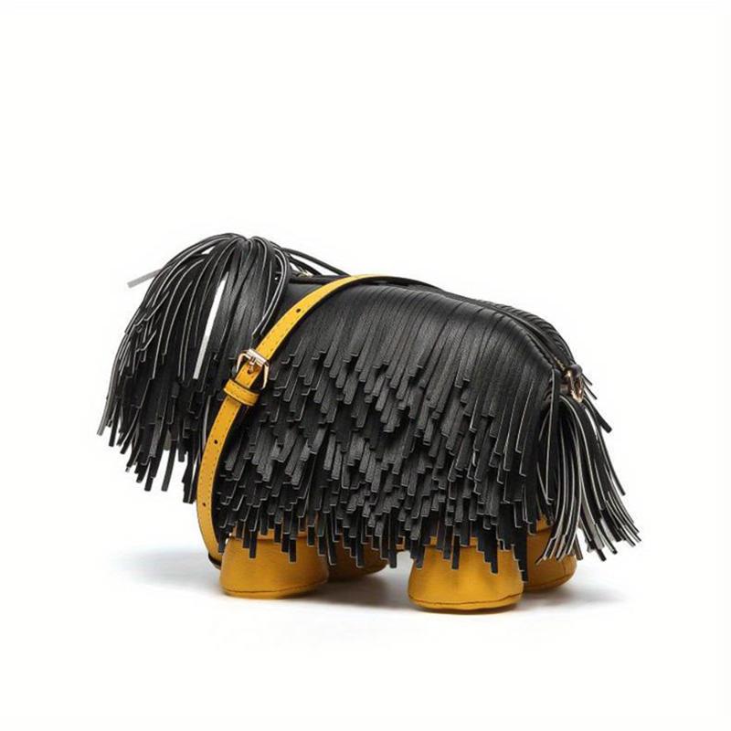 

High-end PU Unique Dog Shape Shoulder Bags Personality Super Cool High Quality Tassel Women s Crossbody Bags 2026 Fashion New about26x9x17cm чёрный