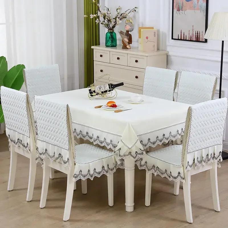 Capa de cadeira de renda ondulada com padrão de flores, toalha de mesa de jantar espessada, almofada, estilo europeu, grande, capa de cadeira de toalha de mesa com flores
