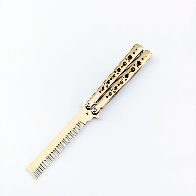 New! Foldable Butterfly Training Knife Not Edged Hollow Stainless Steel Practice Comb Hand Training Tool