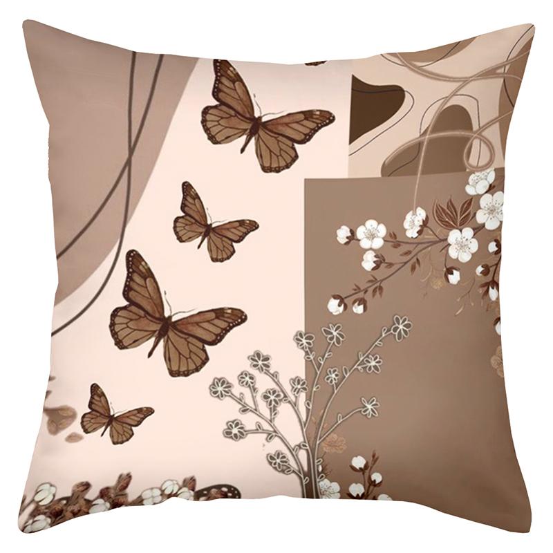 1 Pieces Brown Butterflies And Floral Pattern Throw Pillow Polyester pillowcase, sofa decorative cushion cov Headboard Pillow