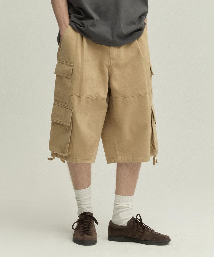 URBANDTYPE Bronx Bio-Washed 3/4 Cargo Pants_Beige