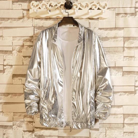Men Coat Stand Collar Long Sleeve Zipper Closure Jacket