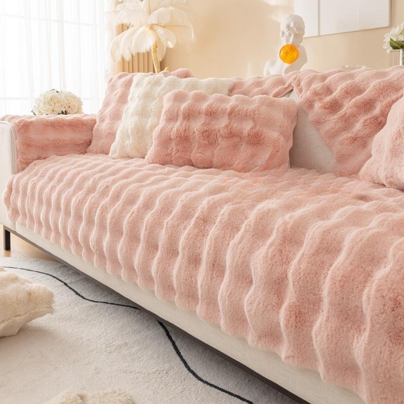 Plüsch Modernes Sofakissen Winter Verdicktes Fleecekissen Rutschfester Ledersofabezug Neuer Bezug Handtuch
