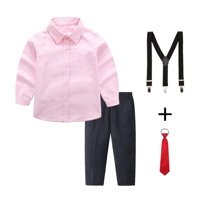 Boys' White and Blue Long-Sleeved Shirt & Black Long Pants Set Performance Costume