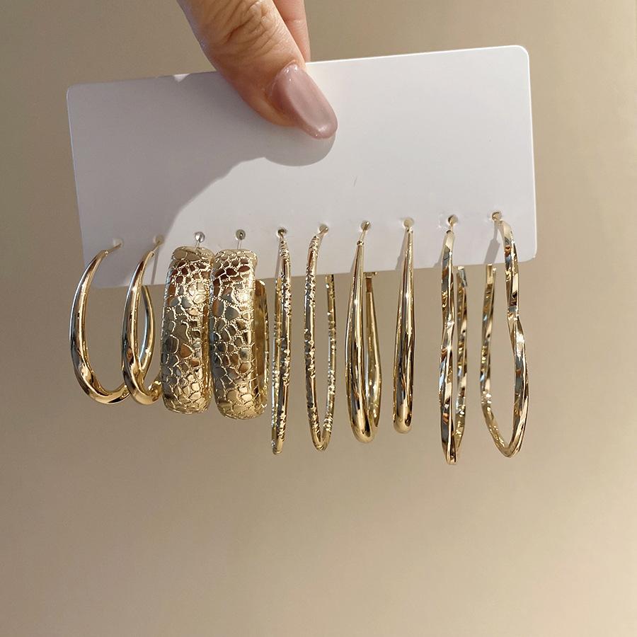 Gold French Simple Round Plain Ring Earrings Light Luxury Earrings Hong Kong Style Earrings