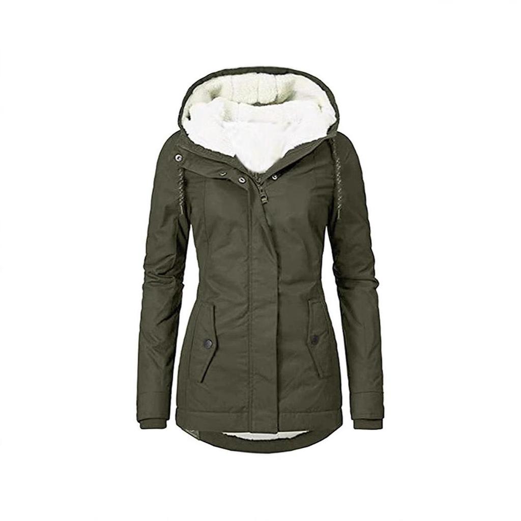 Women's Hooded Cotton Jacket with Plush Lining - Medium Long Style for Autumn/Winter
