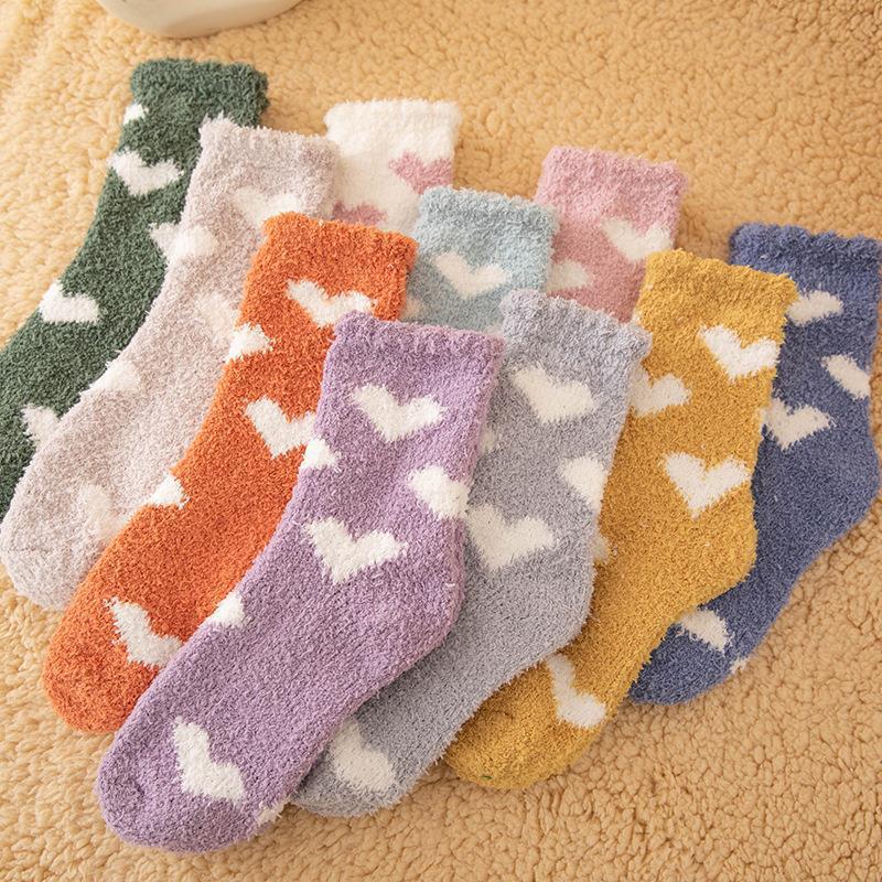 Women's Winter Fleece-Lined Heart Terry Floor Socks - Extra Thick, Non-Shedding, Mid-Calf Style