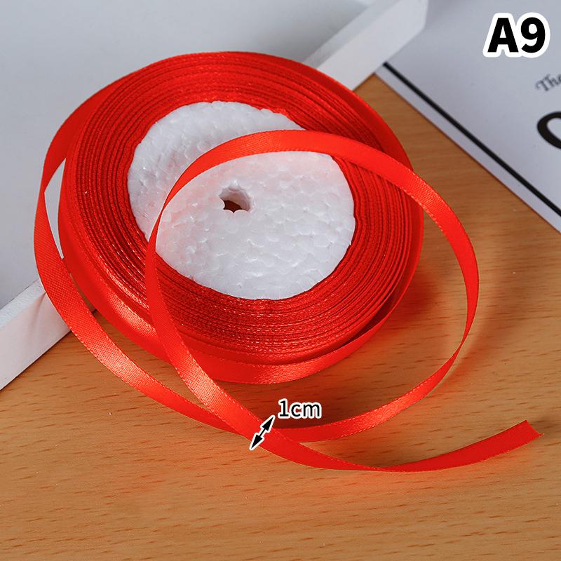 1Cm (25 Yards/Roll) Satin Flat Ribbon Roll Gift Flower Bouquet Packaging Wedding Birthday Ribbon Making Diy