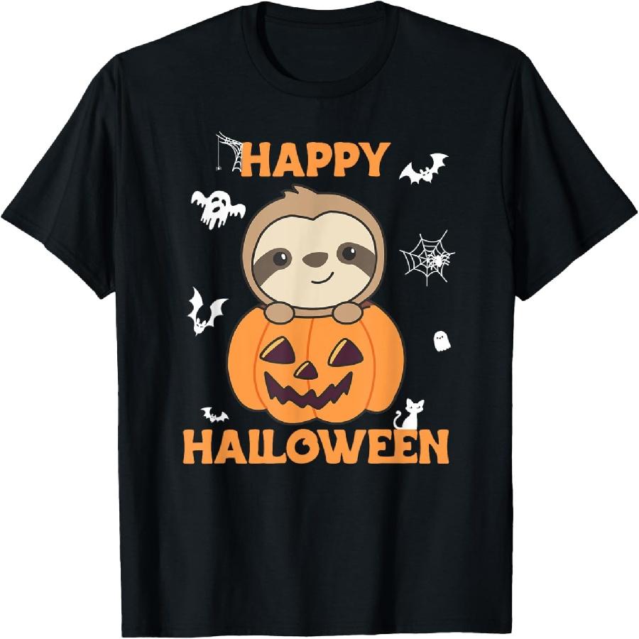 Sloth in Pumpkin Sloths Happy Halloween T-Shirt XXXXXL чёрный