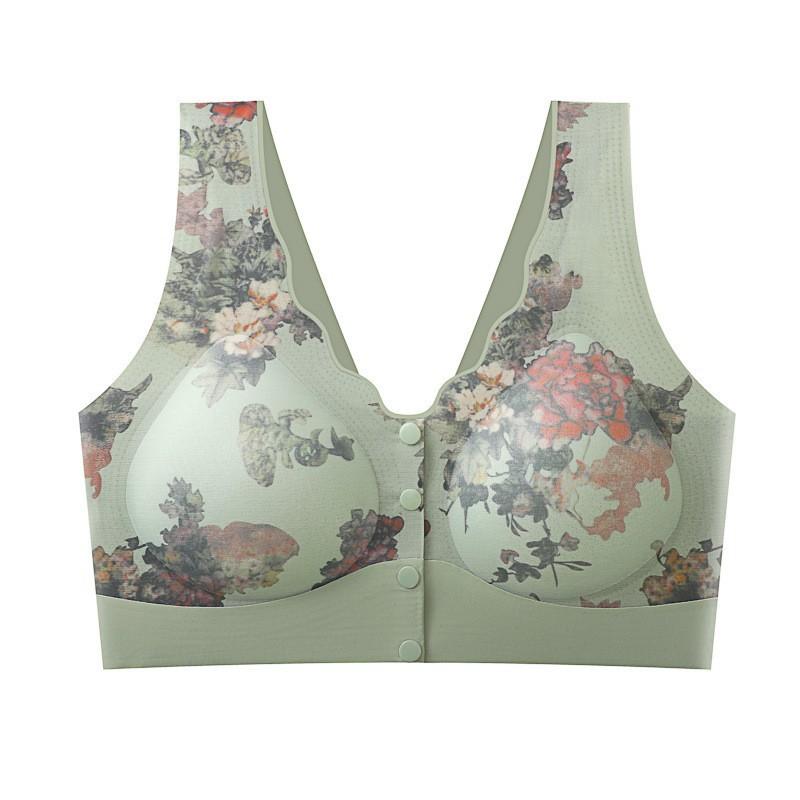 Ultra-light Front Buckle Underwear Female Middle-aged Mother No Steel Ring Upper Support Anti-sagging Mesh Yarn Breathable Large Size Bra Cover