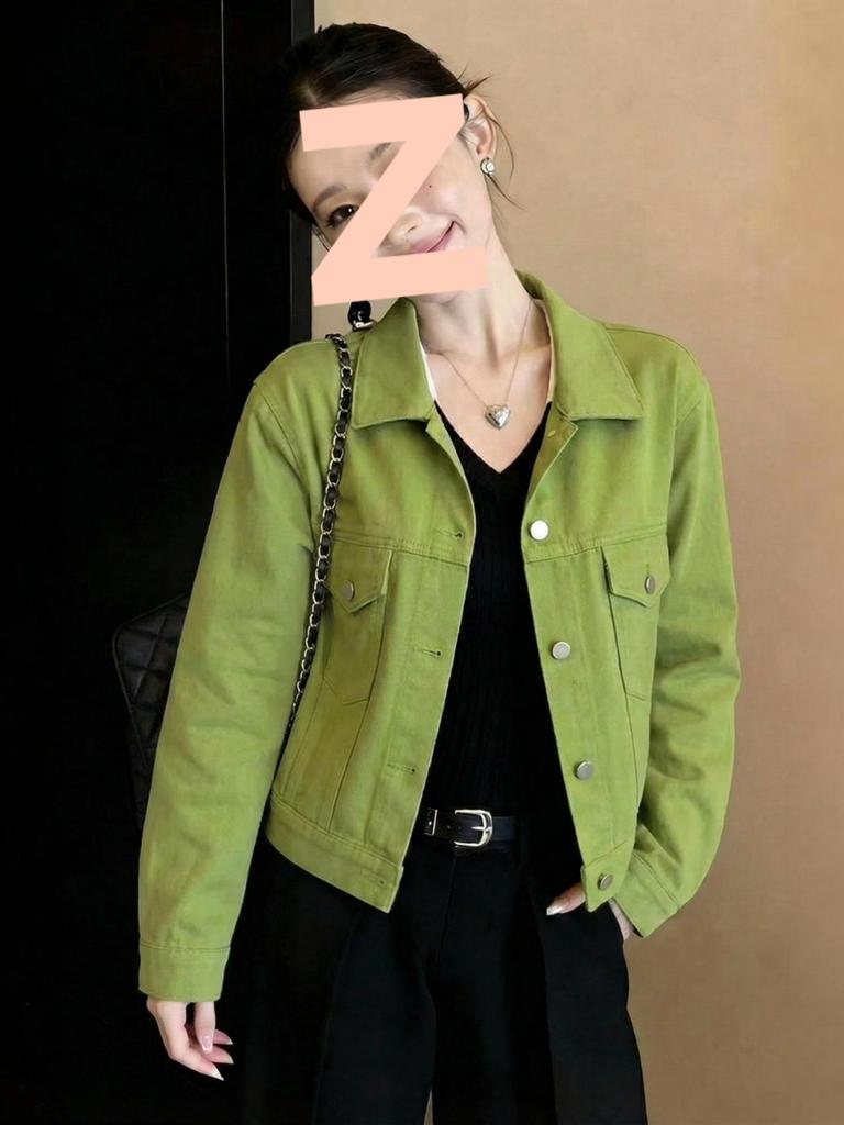 Chic Green Short Denim Jacket for Women - Spring Collection