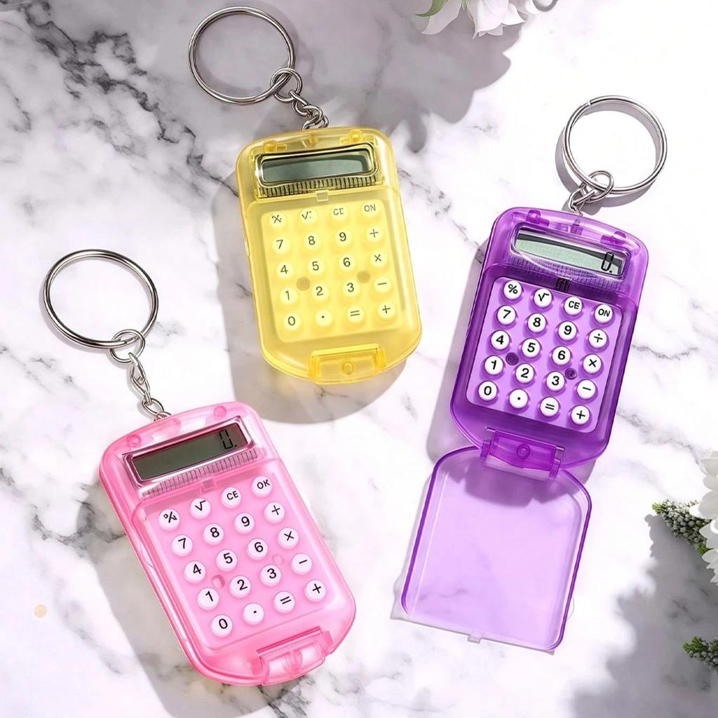 Mini Calculator Cute Cartoon with Keychain 8 Digits Display Portable Pocket Size Calculator for Children Students School Gifts
