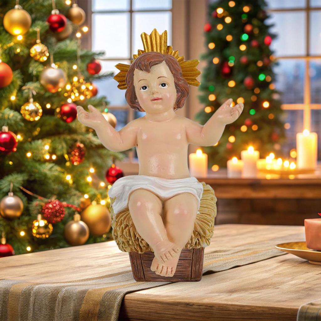 Baby Jesus Figure Mini Manger Resin Baby Jesus Manger Sculpture Christian Holiday Ornament Statue Figurines Miniatures