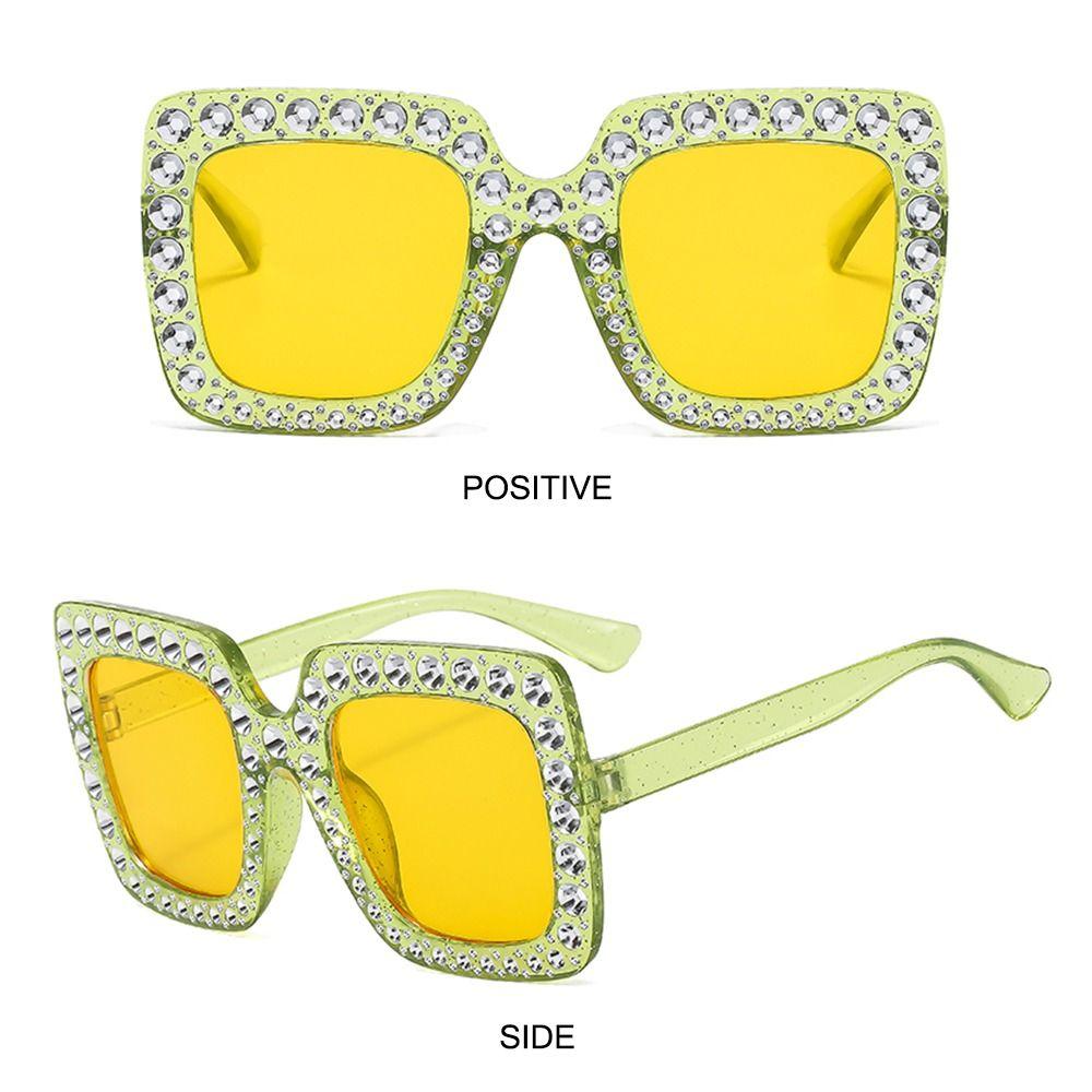 Square Crystal Oversized Sunglasses UV400 Protection Big Frame Diamond Sun Glasses Sparkling Eyewear Party/Beach/Streetwear