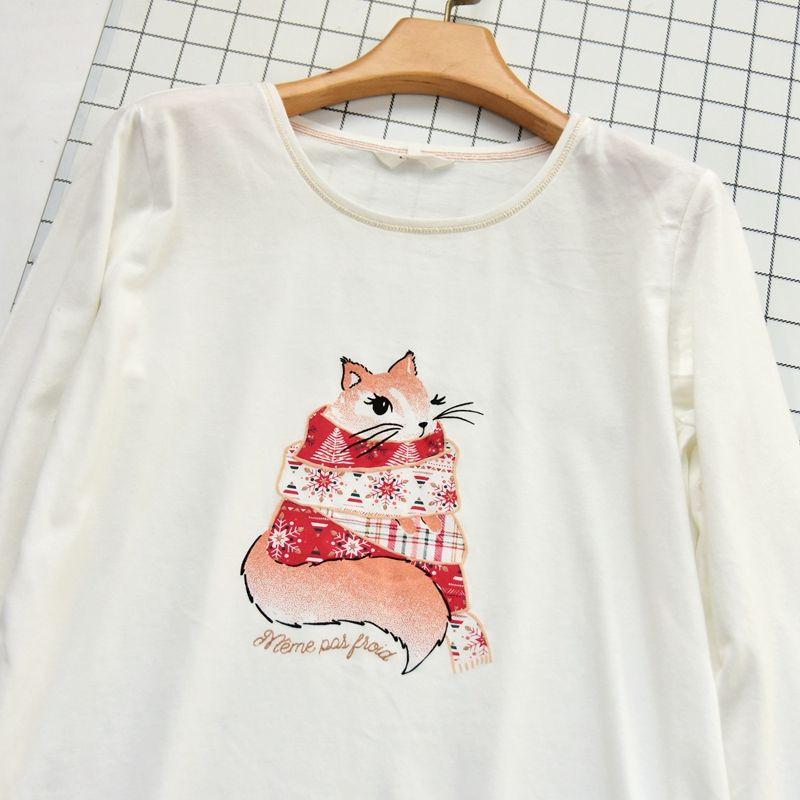 

Cute Women s Cotton Long Sleeve Korean Home Outerwear T-shirt White S