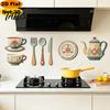 Peel Stick Dining Room Decor 7Pcs 2D Flat Kitchen Wooden Wall Decor, Retro Teapot Tableware Themed Easy to Apply Art, Self‑Adhesive Plaques for Home