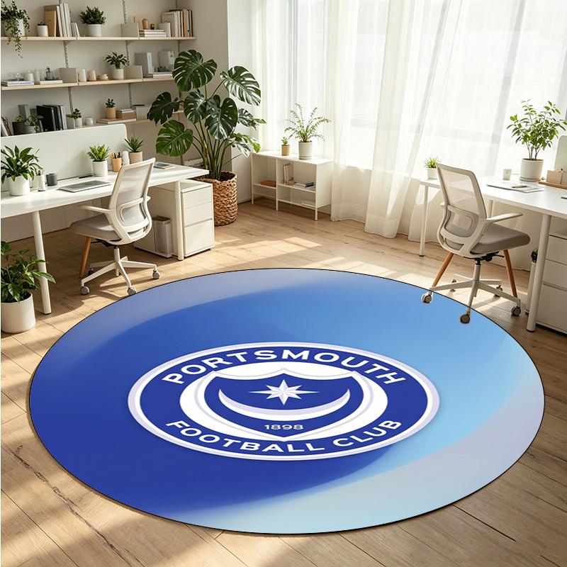 Portsmouth FC Printed Round Crystal Velvet Rug Soft Non Slip Floor Carpet For Bedroom Holiday Gift