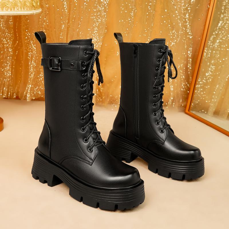 Fashion AIYUQI Women's Winter Shoes 2025 New Genuine Leather Women's Biker Boots Large Size 41 42 43 Warm Platform Women's Snow Boots
