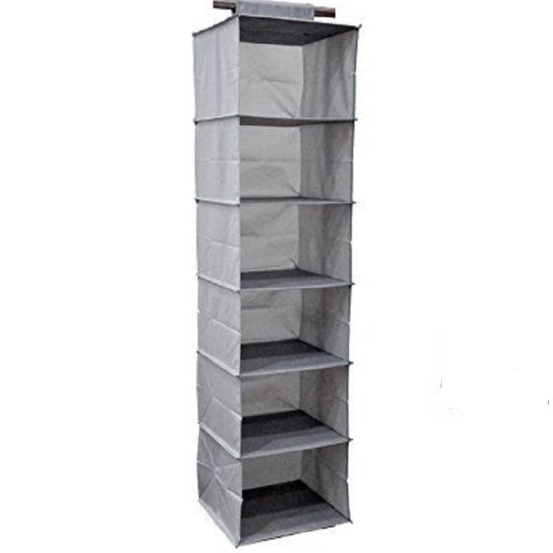 

6-ярусная полка для шкафа, подвесная вешалка для хранения одежды, обуви, органайзер, карман светло-серый