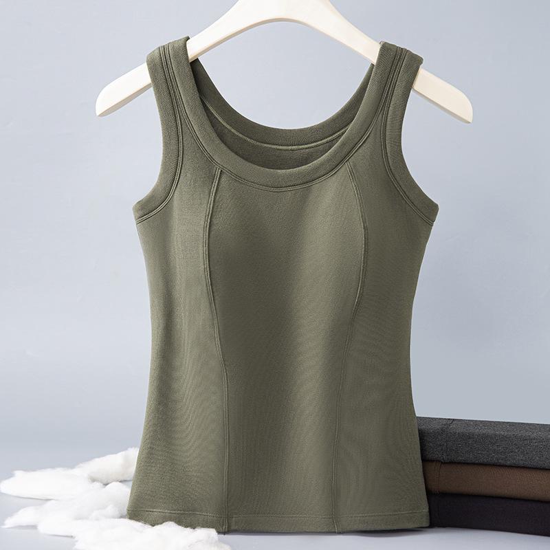 Women's Fleece-Lined Sleeveless Vest with Chest Pads - Seamless Slimming Base Layer for Autumn/Winter