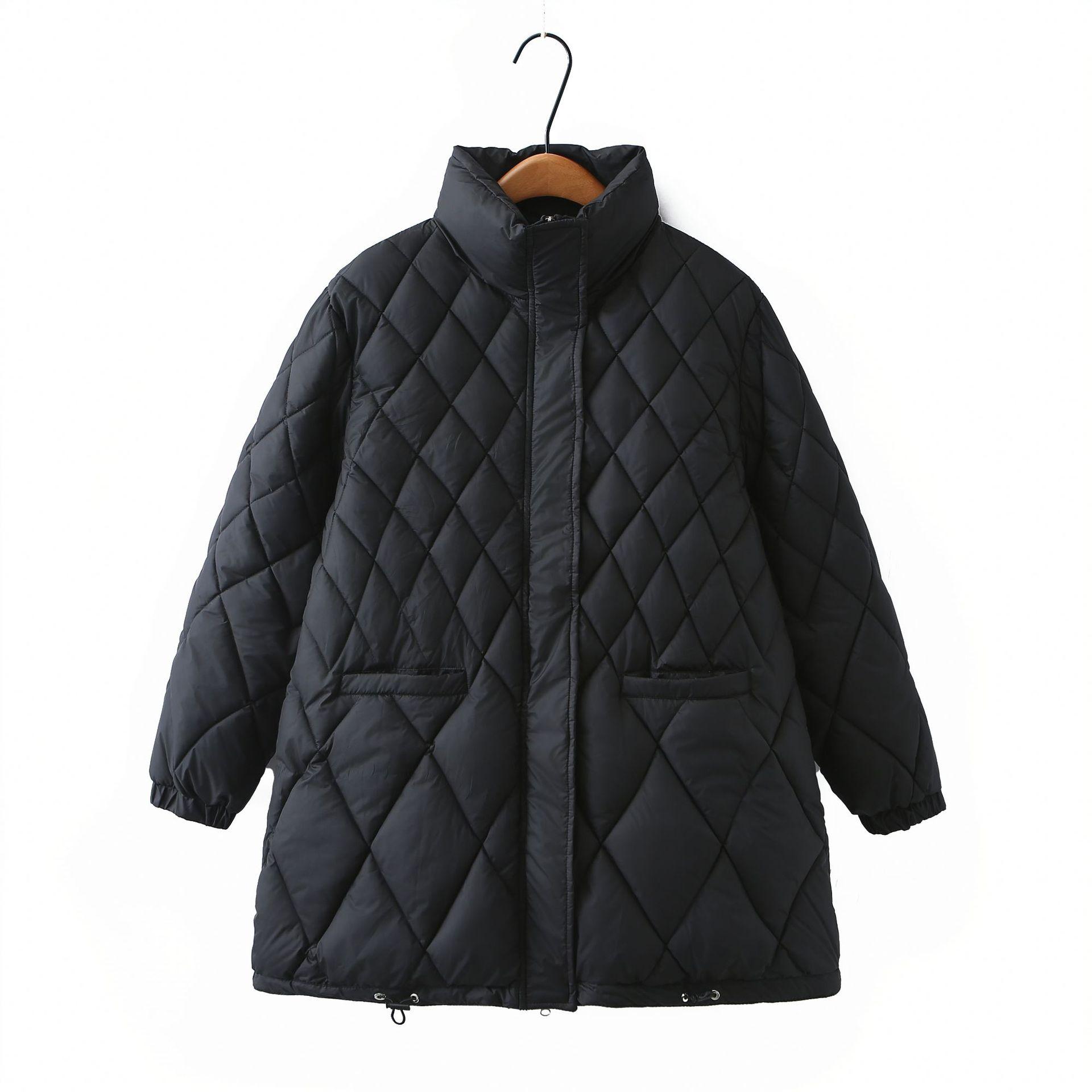 

Женская парка большого размера, зимняя одежда, свободная А-силуэта, со стойкой, утолщенная, на хлопковой подкладке, с ромбовидным узором, пальто 6856 5XL чёрный