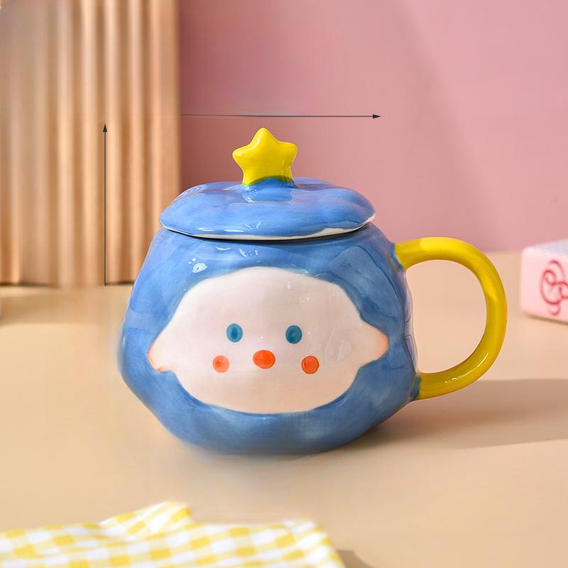 Cute Healing Ceramic Cup for Household Drinking Water Cartoon Creative Gift Children Mug Girl Couple with Lid Cup